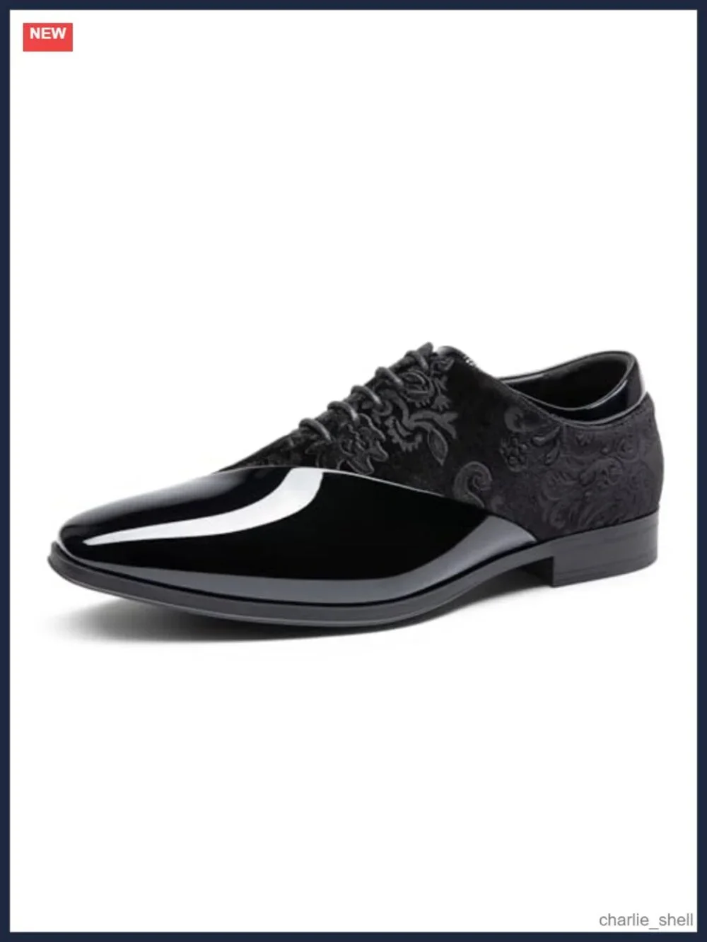 Men's Patent Faux Leather Velvet Tuxedo Oxfords Lace-Up Dress Shoes